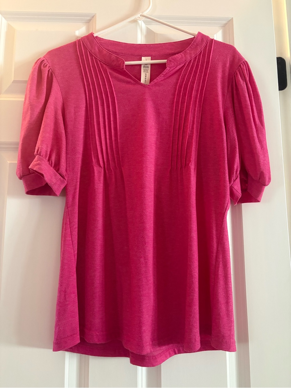 Soft Pintuck Short Sleeve Tunic in Bright Pink